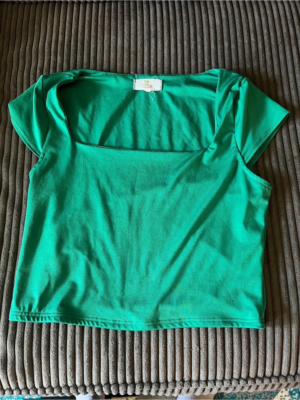 Square-Neck Green Crop Top for Women
